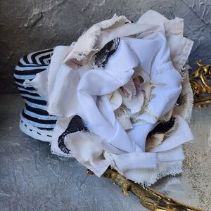 Designer Hat ShabbyChic Upcycled Black White Destressed Magnolia Rose